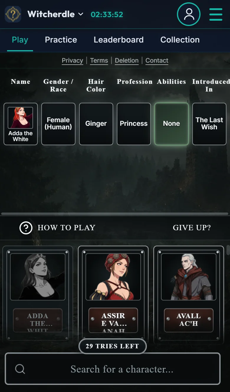 Witcherdle feedback table